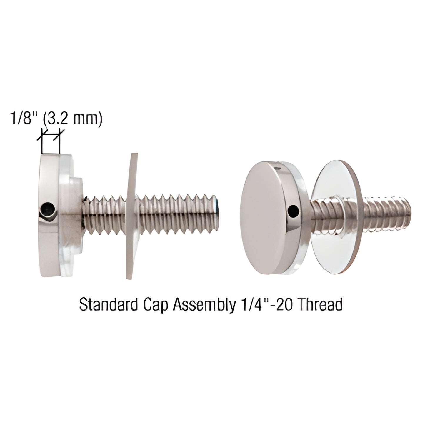 CRL CAP34CH polished chrome standoff cap assembly, 3/4" diameter, 1/4-20 threaded brass cap with screw and washer
