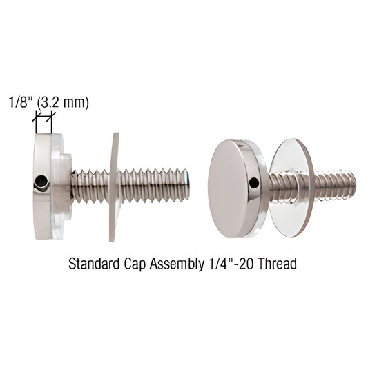 CRL CAP34CH polished chrome standoff cap assembly, 3/4" diameter, 1/4-20 threaded brass cap with screw and washer
