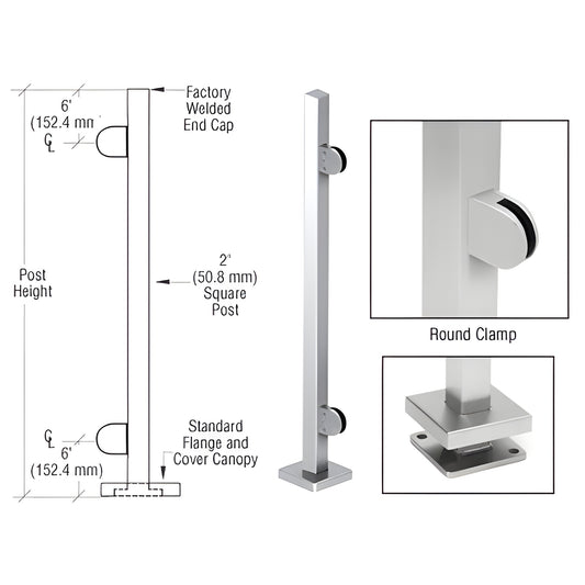 SPR42EPS stainless steel 2" square glass-clamp post kit with base plate, cover canopy and round Z-series clamps