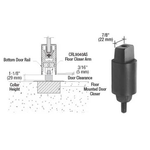 CRL Floor Mounted Closer with 1-1/8" Collar Height and Tapered Spindle for Doors