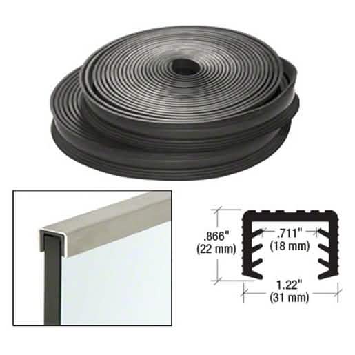CRL Black Rubber Cap Rail Insert for 21.52mm Glass, 100' - Flexible, Durable, Easy Install