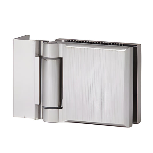 Brushed nickel CRL L-plate mini shower door hinge MH1LBN for 1/4" (6mm) tempered glass, offset back plate