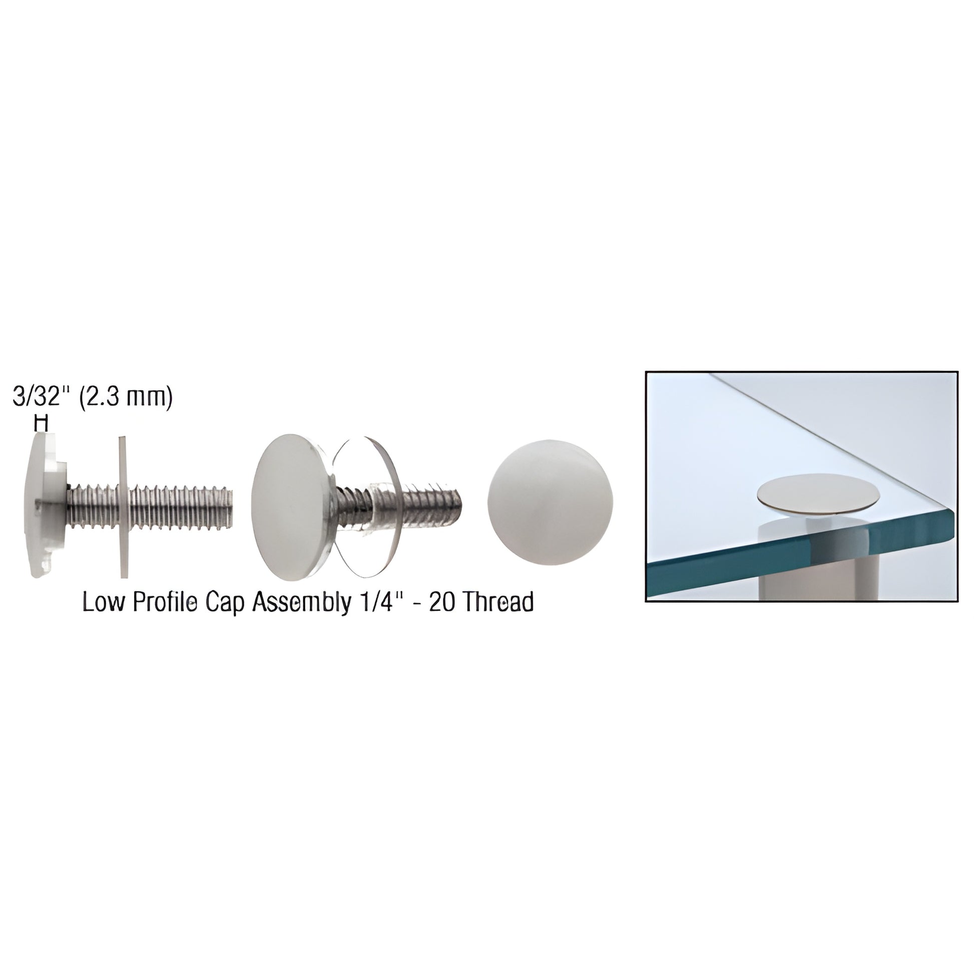 LPC34BS low-profile standoff cap assembly, brushed stainless steel 3/4" dia, slim 3/32" height, includes screw and washers.