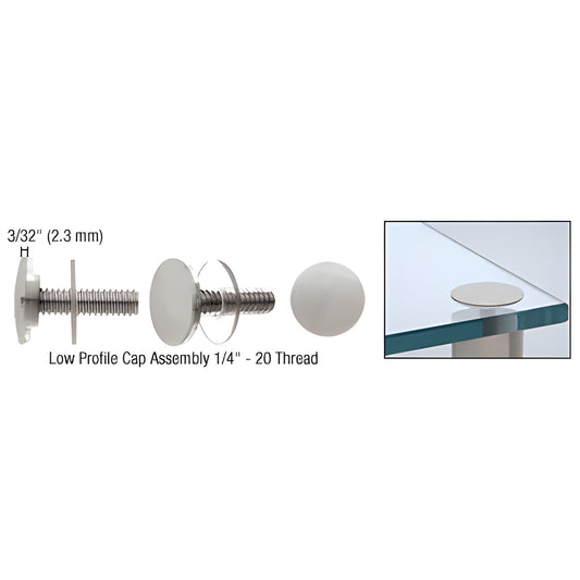 LPC34BS low-profile standoff cap assembly, brushed stainless steel 3/4" dia, slim 3/32" height, includes screw and washers.