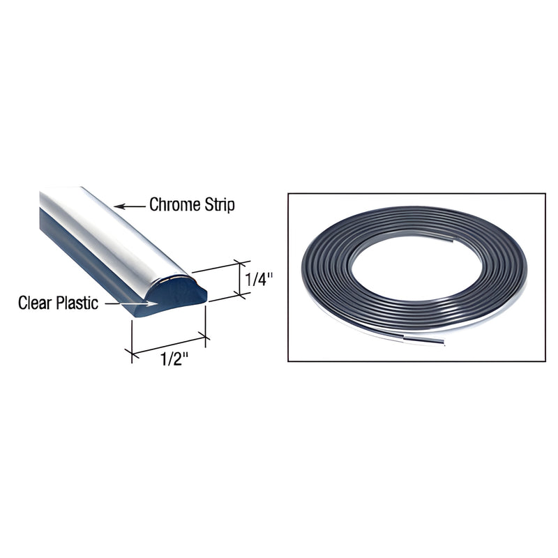 WLS848 16' black vinyl windshield locking strip with chrome accent, 1/2 in wide, fits 1973-1990 Chevy/GMC trucks