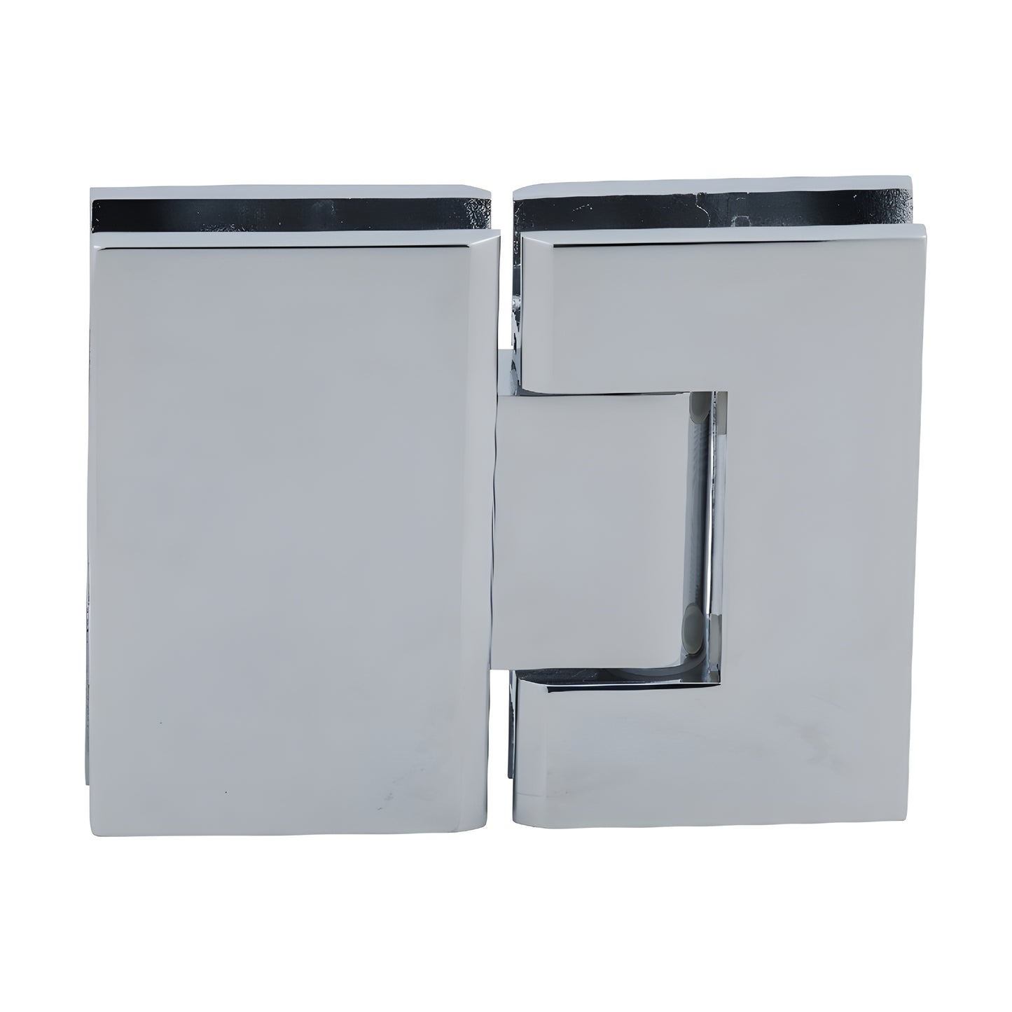 GEN180CH polished chrome brass glass-to-glass shower hinge, square profile, self-centering, 8-12mm.