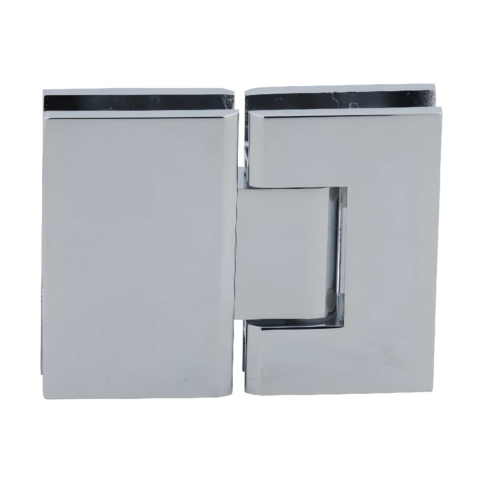 GEN180CH polished chrome brass glass-to-glass shower hinge, square profile, self-centering, 8-12mm.