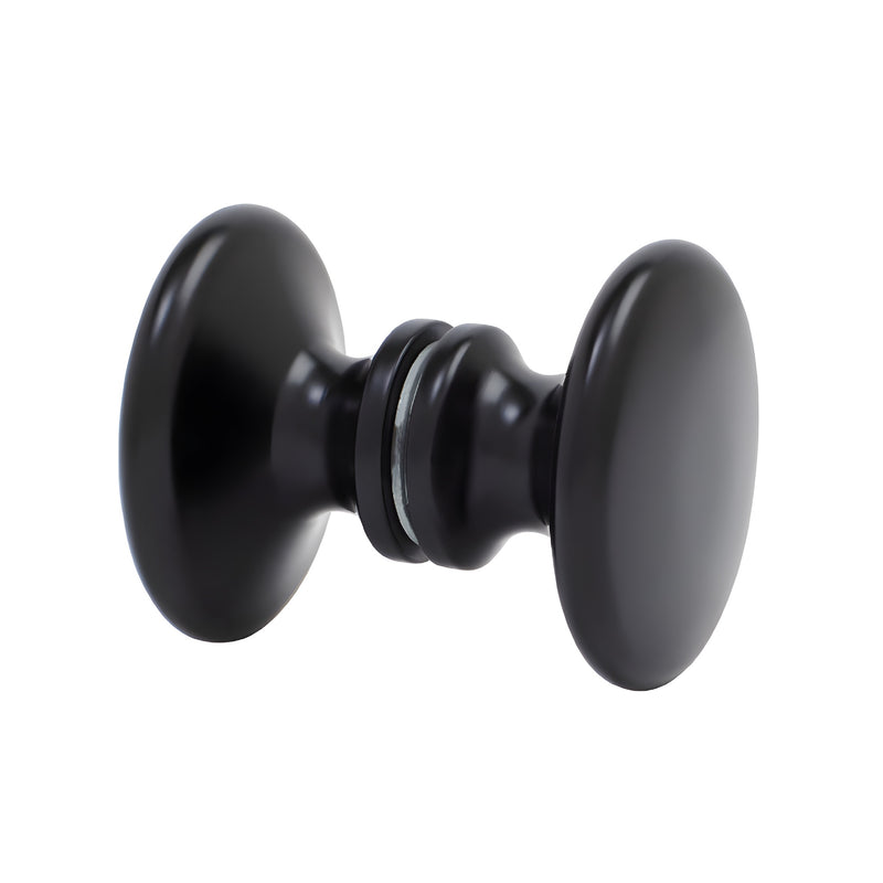 Matte black solid brass back-to-back glass door knob, traditional beveled 1-9/16" diameter - SKU SDK100MBL