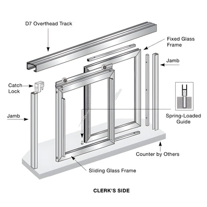 Florence 36x48 sliding glass transaction window (XO), satin anodized frame, 1/4" clear tempered glass, SKU D1038AX03648