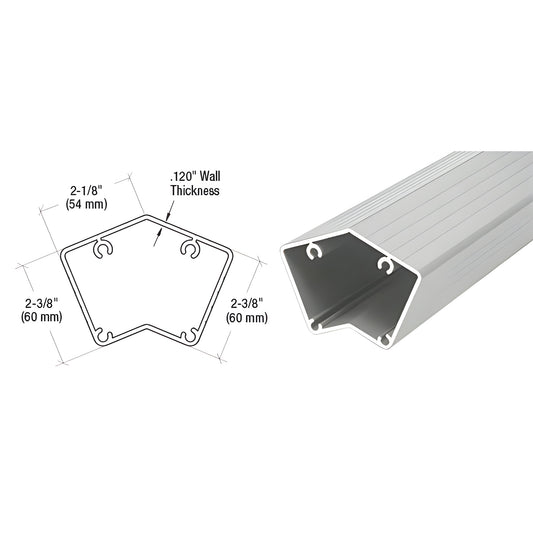 CRL 135 aluminum post, silver metallic, 49 in cut-to-size pentagonal profile showing cross-section and dimensions. SKU 1P548