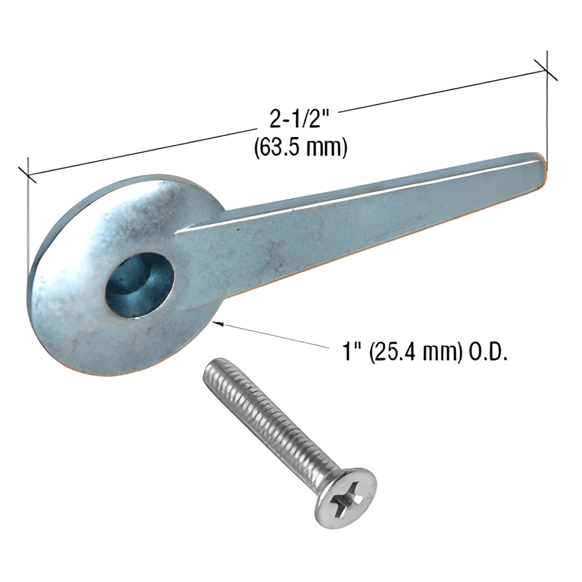 Zinc diecast aluminum sliding screen door latch lever (A130), 2-1/2" long with mounting screw.