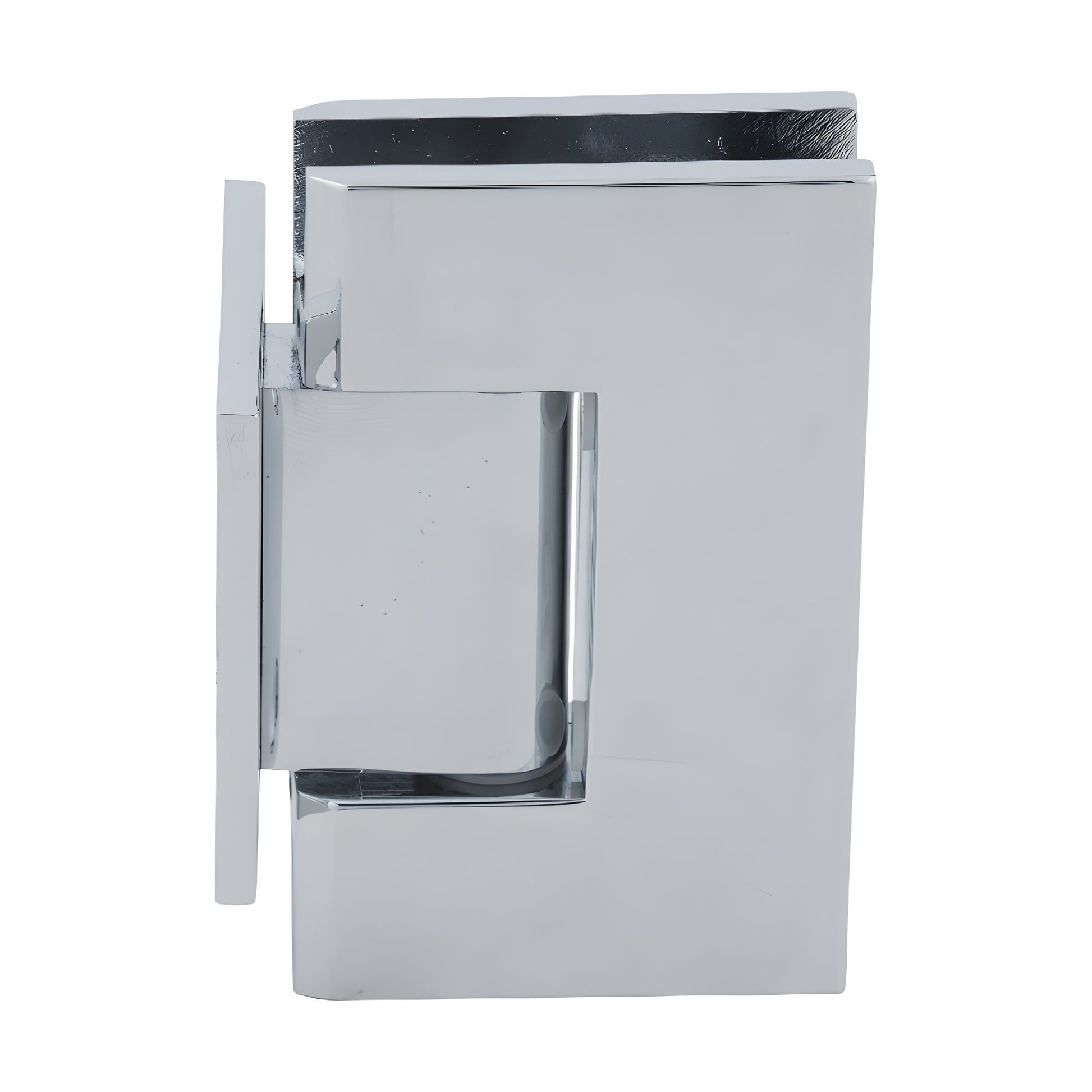 GEN574CH polished chrome brass shower hinge, self-centering wall mount with short back plate, fits 8-12mm tempered glass