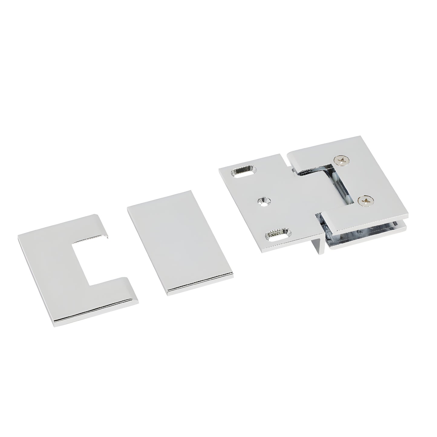 MEL054CH polished chrome square shower door hinge, solid brass, for 8-12mm (5/16-1/2") tempered glass.