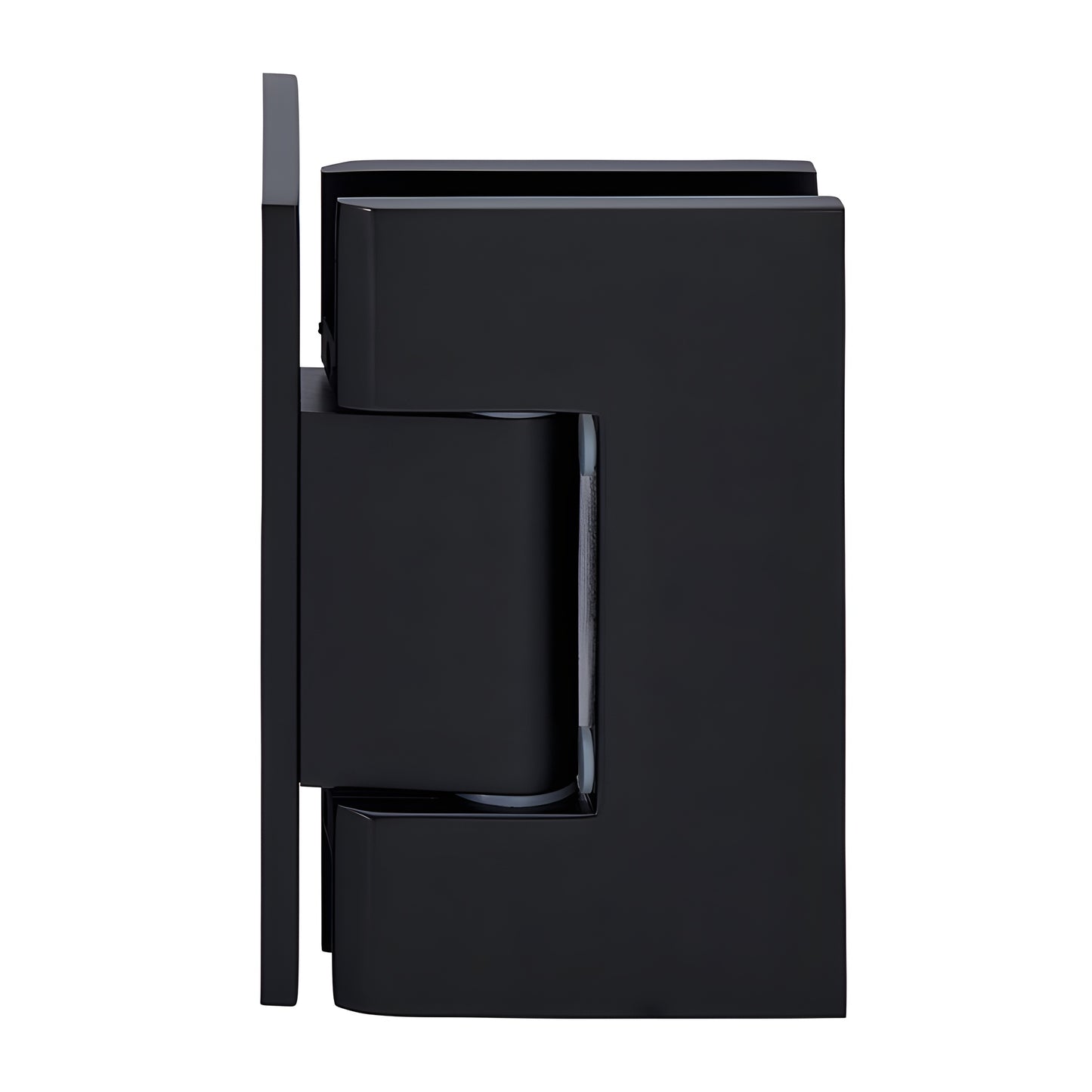 GEN544MBL matte black Geneva self-centering shower hinge, brass wall-mount for 8-12mm glass, 5 preset