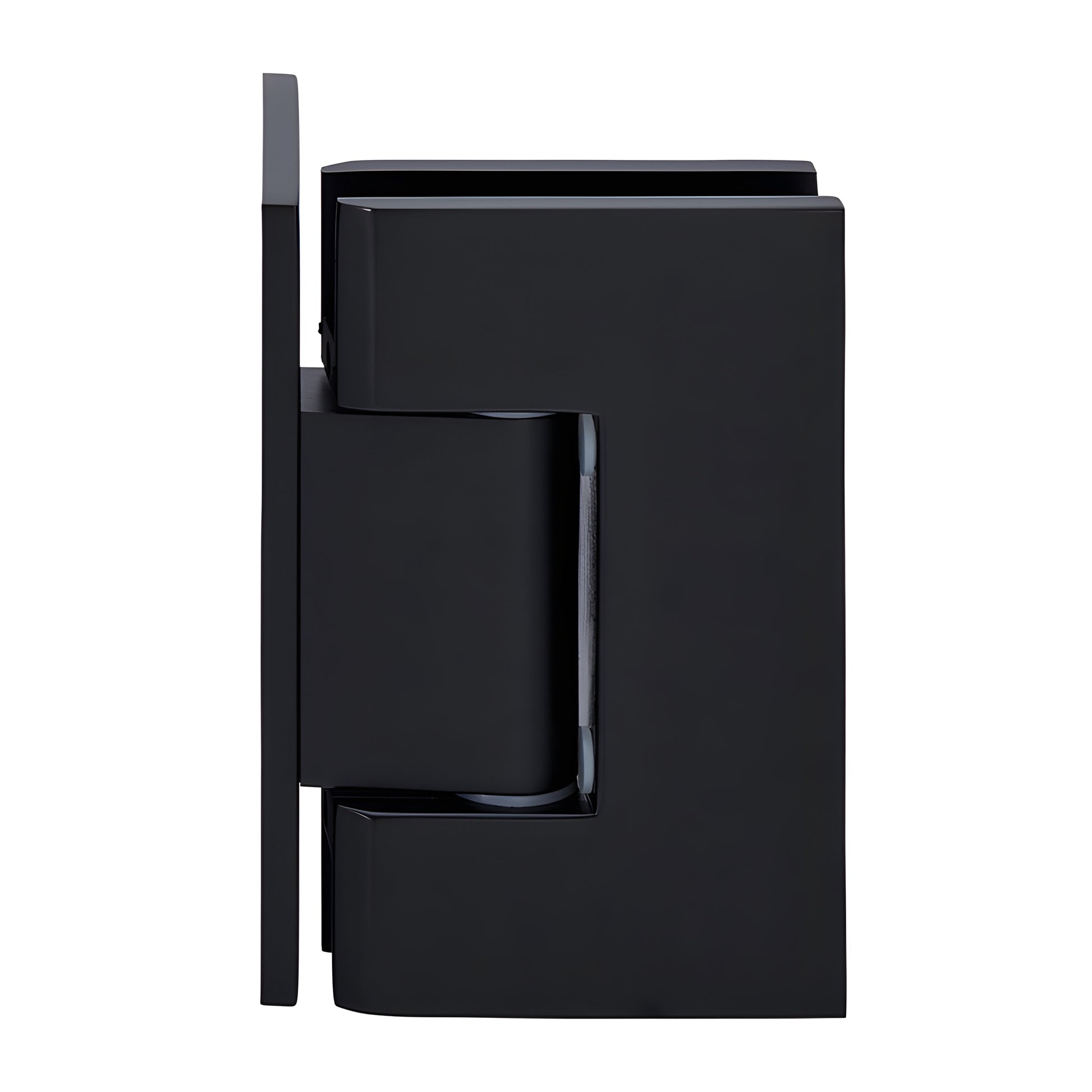 GEN544MBL matte black Geneva self-centering shower hinge, brass wall-mount for 8-12mm glass, 5 preset