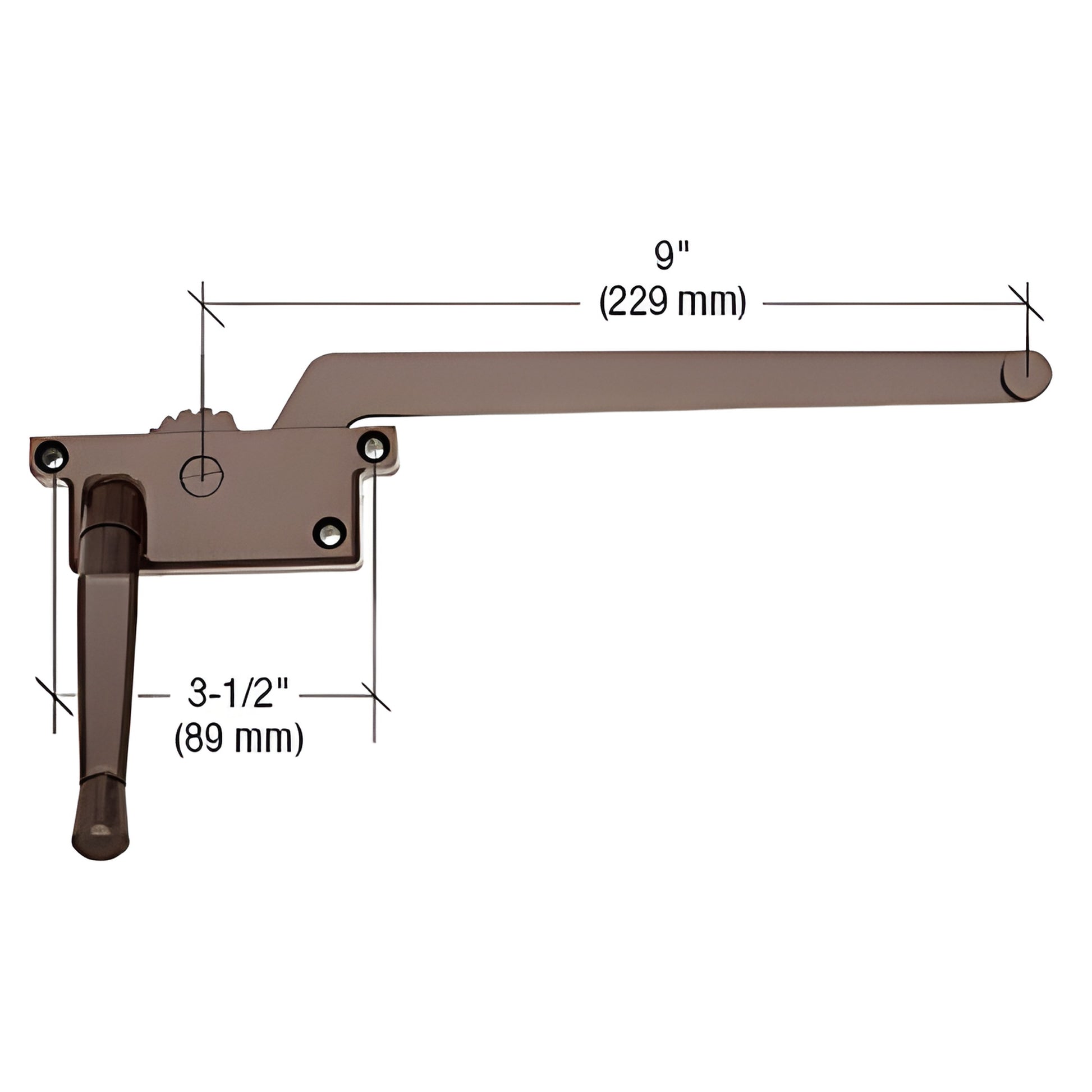 Left-hand 9" diecast square casement operator for wood windows, 3-1/2" mounting, 5/16" spline