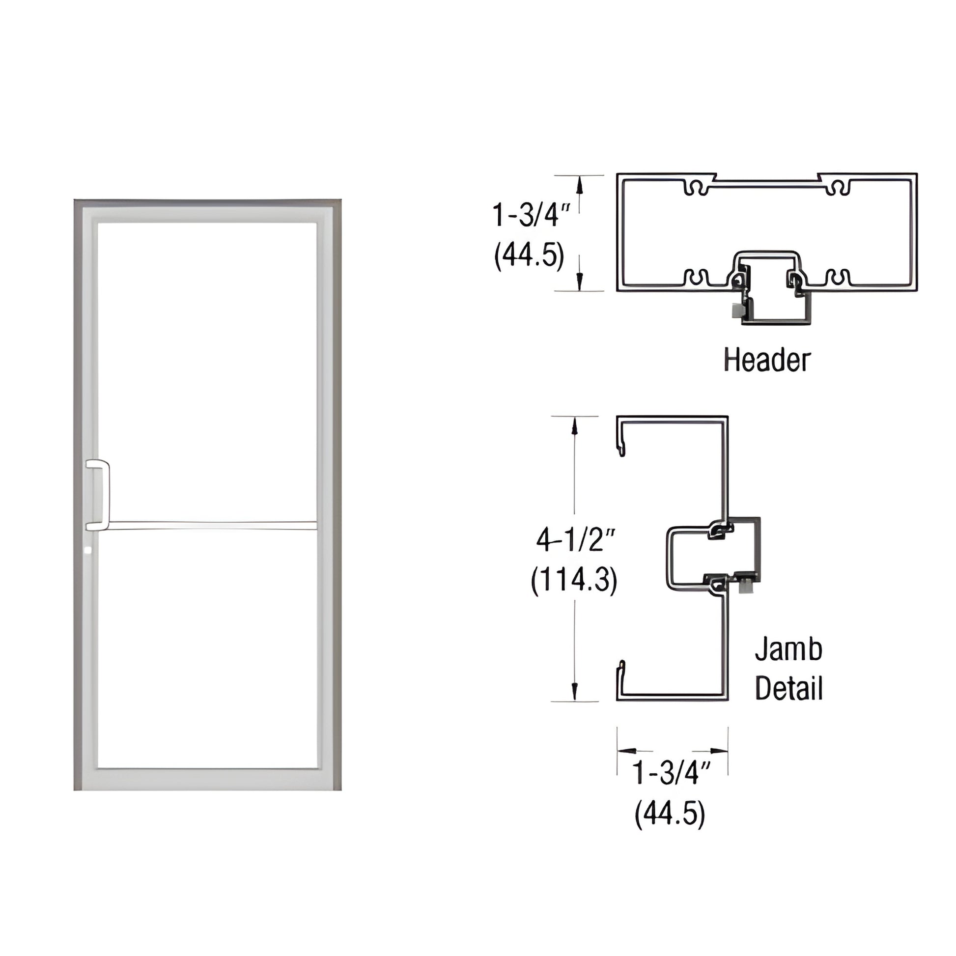 Clear anodized aluminum complete frame for 36x84 door with 1-3/4" x 4-1/2" jamb/header and threshold.