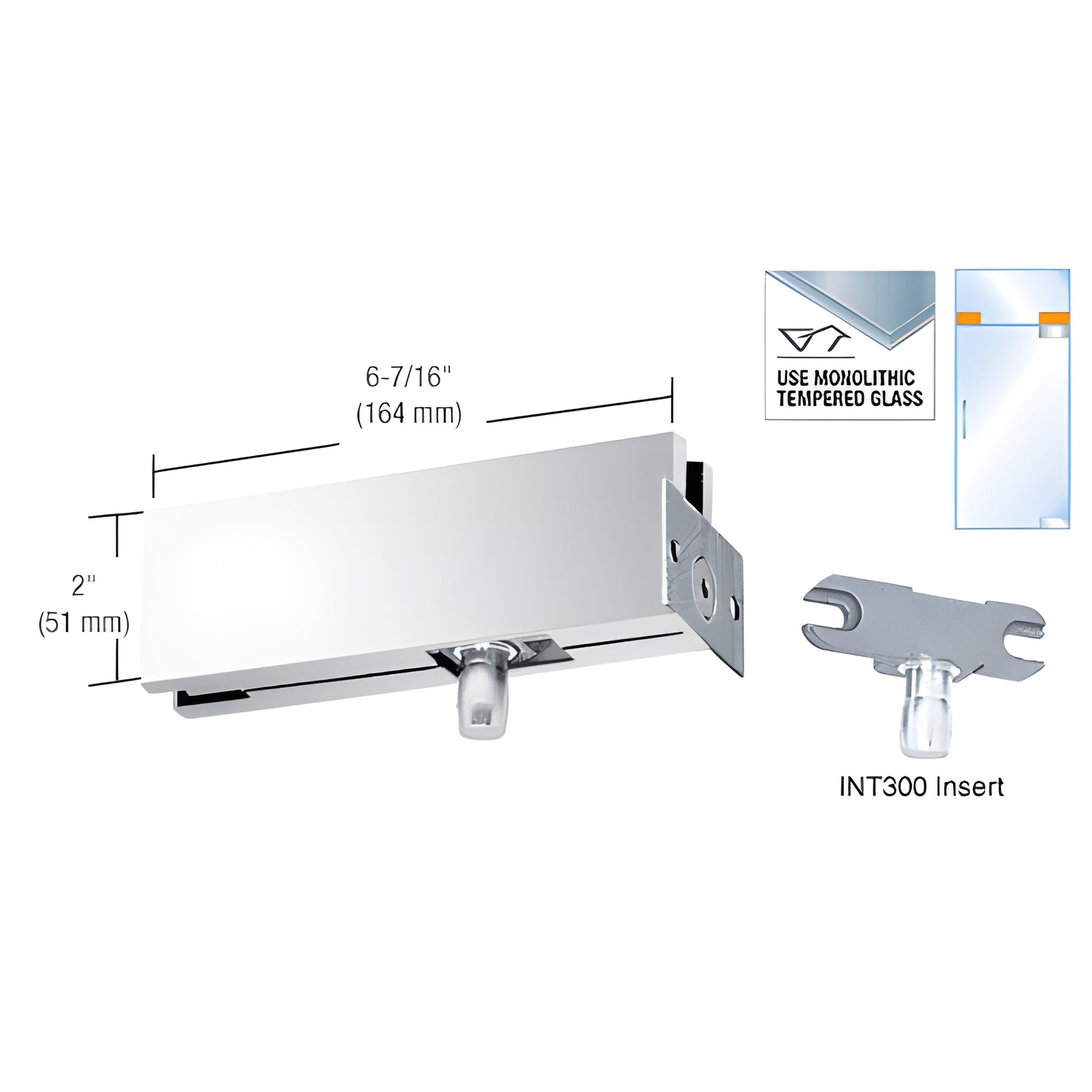 CRL PH34PS polished stainless steel wall-mounted transom patch with INT300 insert, 6-7/16" x 2", for monolithic tempered glas