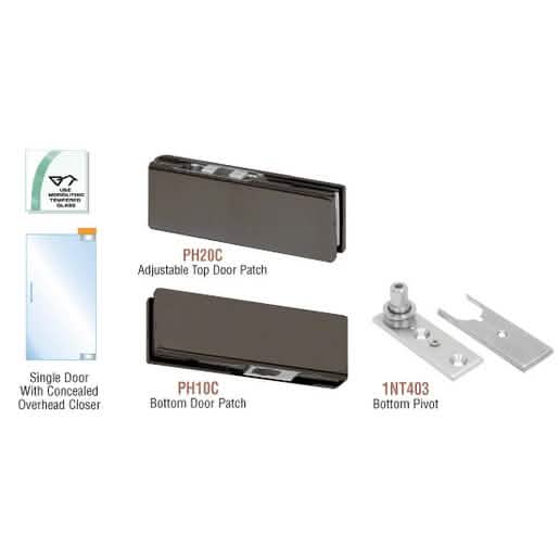 CRL Black Bronze Anodized Patch Door Kit for Overhead Door Closer, No Lock.