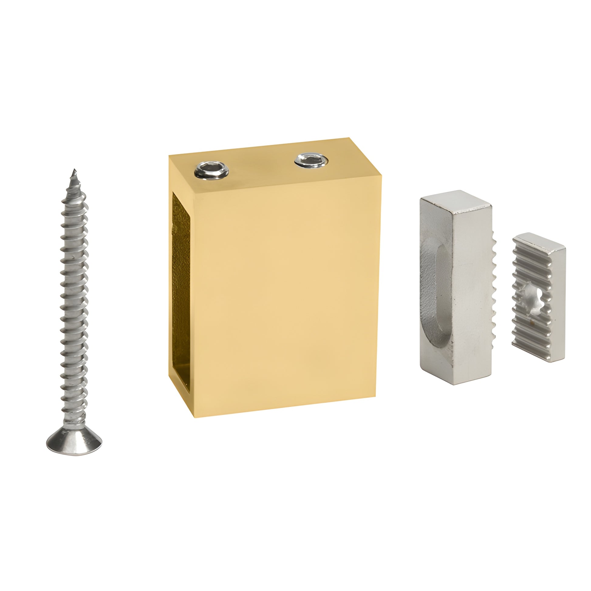 SER78SB satin brass frameless sliding shower system with squared header and rollers over clear glass, 78-3/4 in.