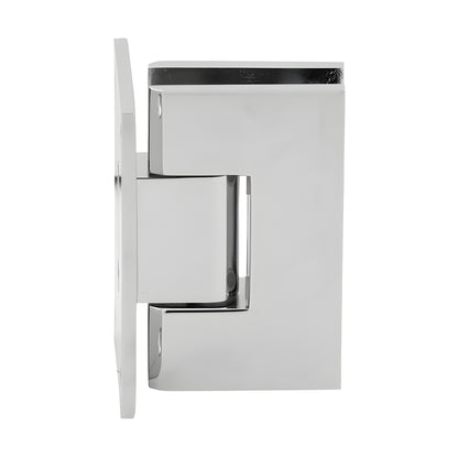 V1E037 polished chrome brass Vienna shower hinge, full back plate, squared design for 3/8-1/2 (10-12mm) glass