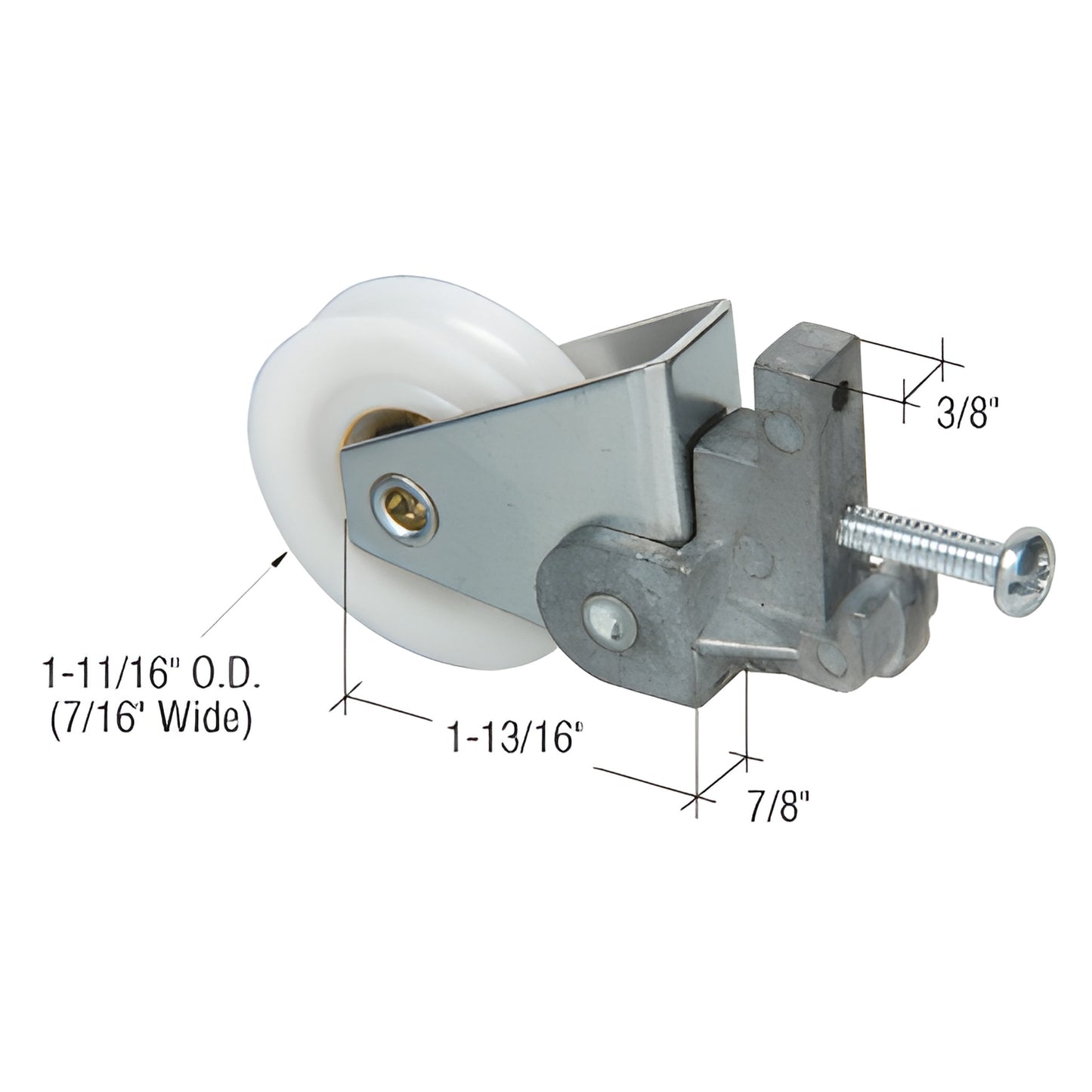 CRL D1555 sliding door roller assembly, adjustable aluminum housing with 1-11/16" nylon concave wheel (7/16" wide)