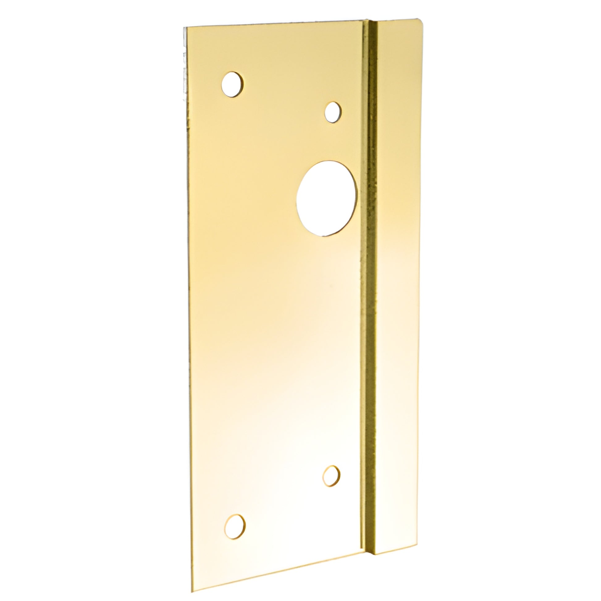 Polished brass center latch guard LG410LPB for 4x10 center lock, left-hand, 10 in tall.