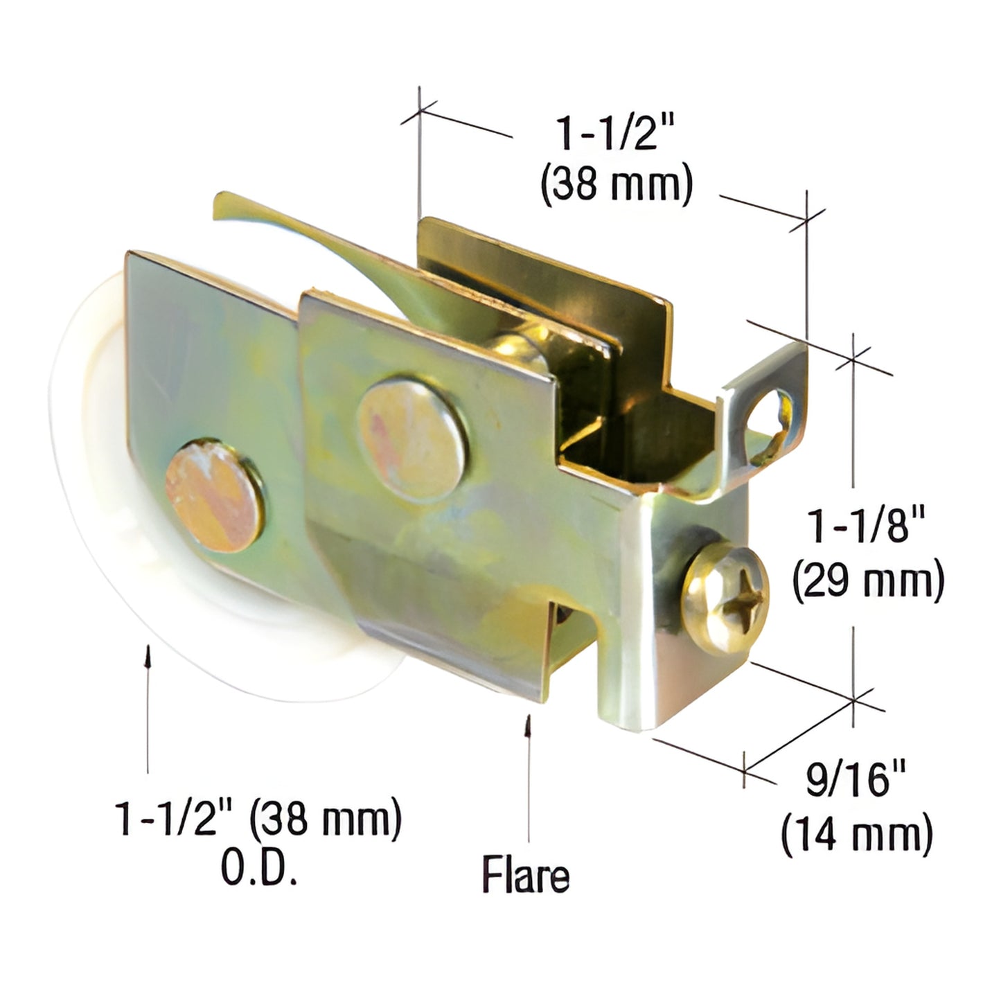 CRL sliding mirror door roller (SKU N7068) - adjustable steel housing with 1-1/2" nylon concave ball-bearing roller.