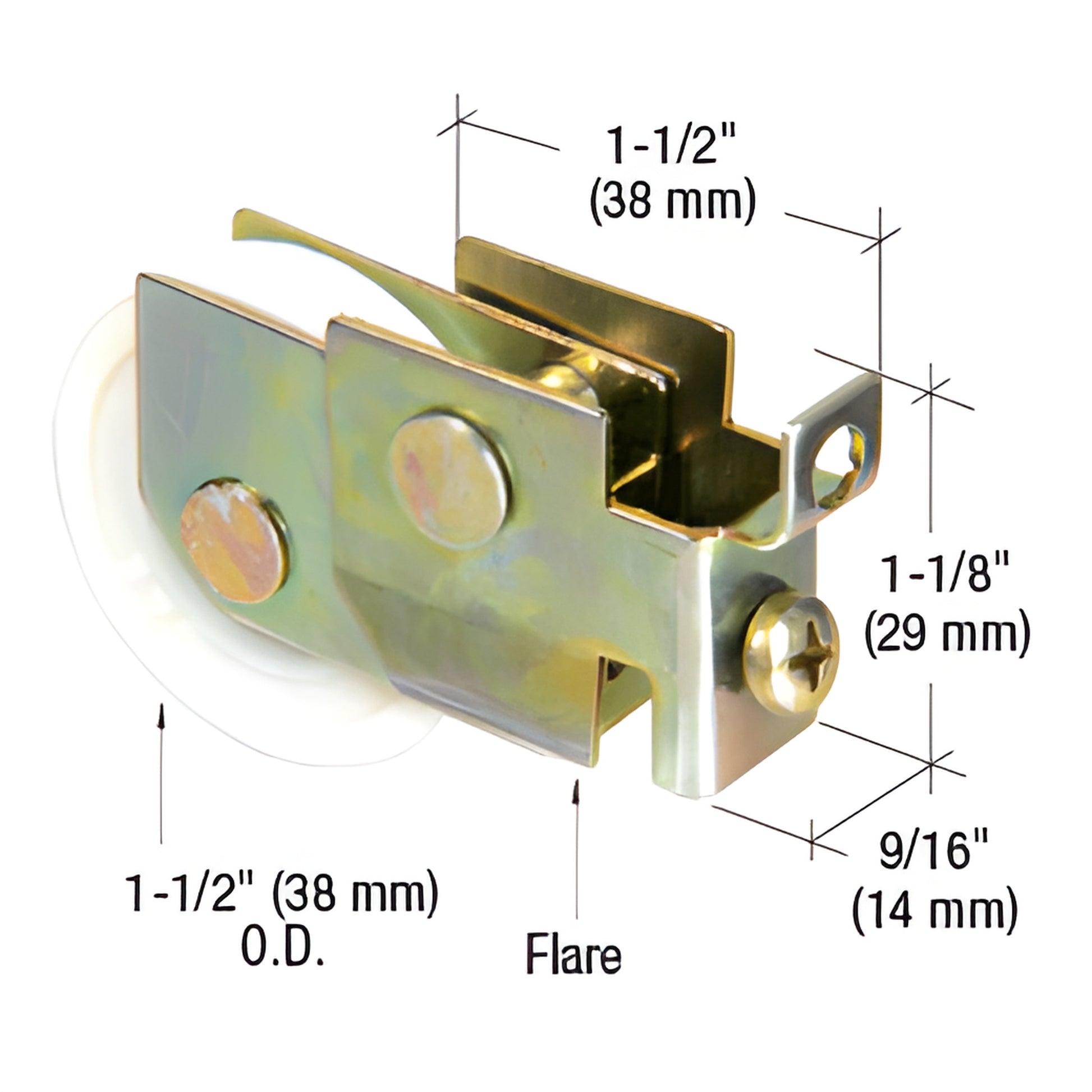 CRL sliding mirror door roller (SKU N7068) - adjustable steel housing with 1-1/2" nylon concave ball-bearing roller.