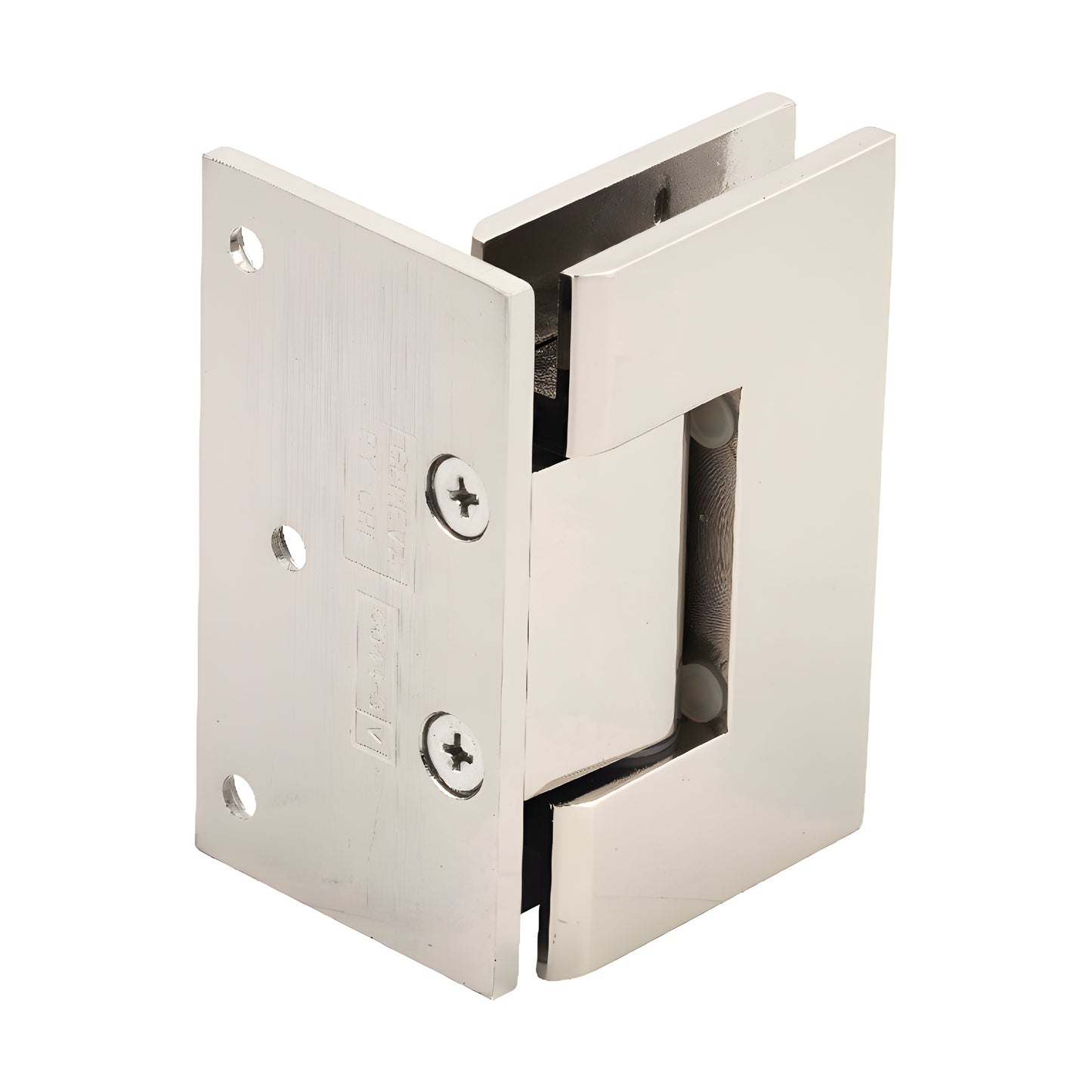 GEN544PN Geneva polished nickel wall-mount shower hinge, solid brass, 5 pre-set, for 8-12mm tempered glass.