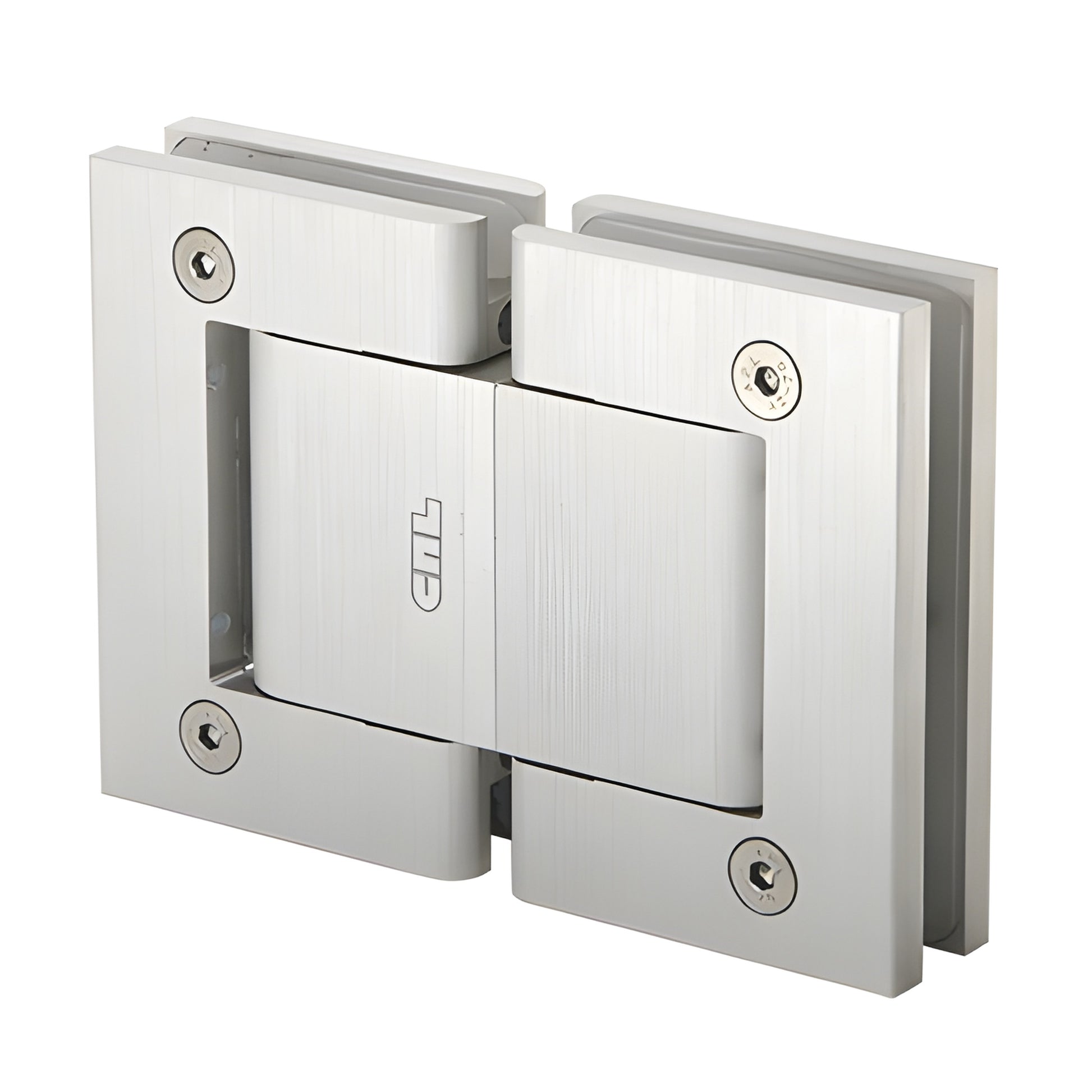 CRL H8215SA satin anodized aluminum 180 glass-to-glass self-closing hinge, modern square design for frameless doors