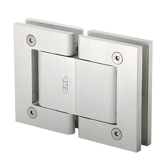 CRL H8215SA satin anodized aluminum 180 glass-to-glass self-closing hinge, modern square design for frameless doors