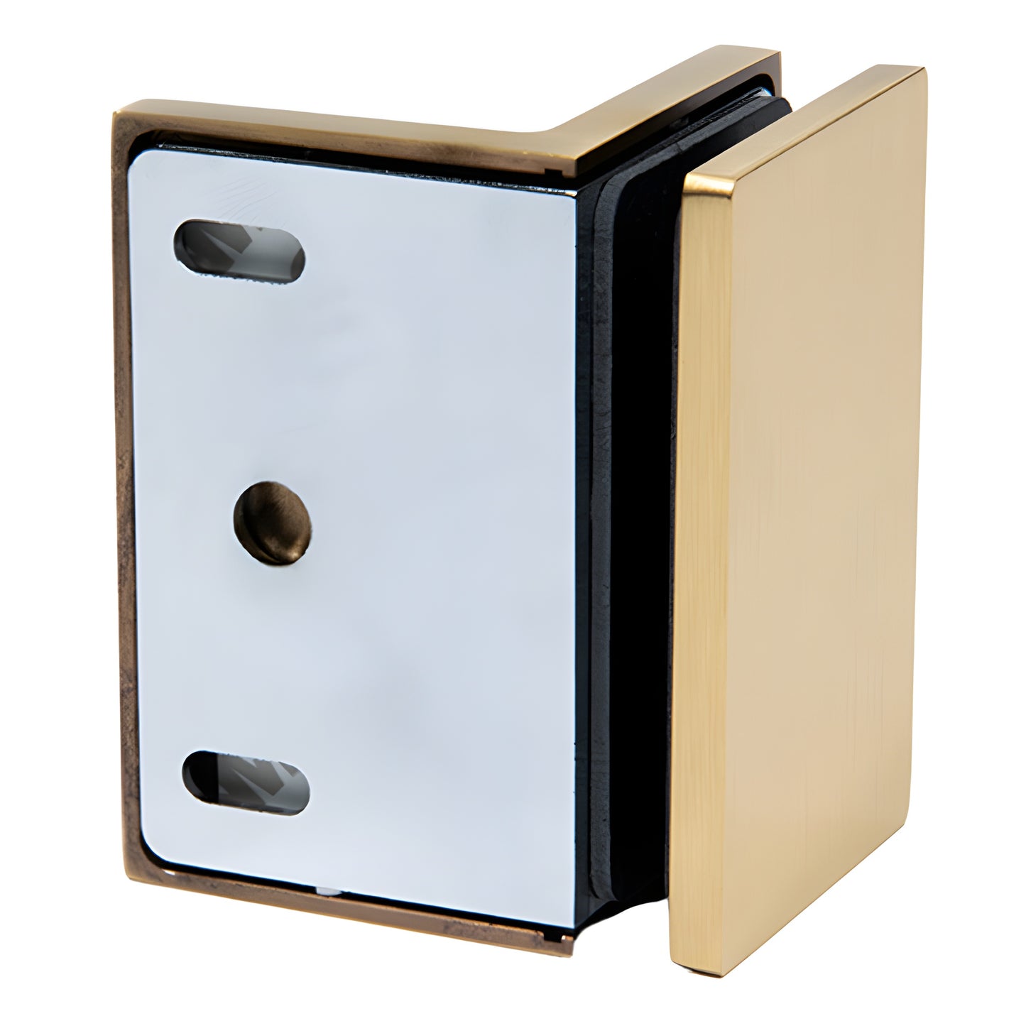 Satin brass COMO wall-mount glass bracket for 8-10mm glass, solid brass, SKU C0M90SSB