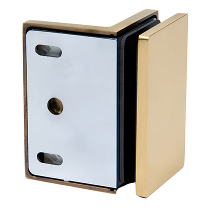 Satin brass COMO wall-mount glass bracket for 8-10mm glass, solid brass, SKU C0M90SSB