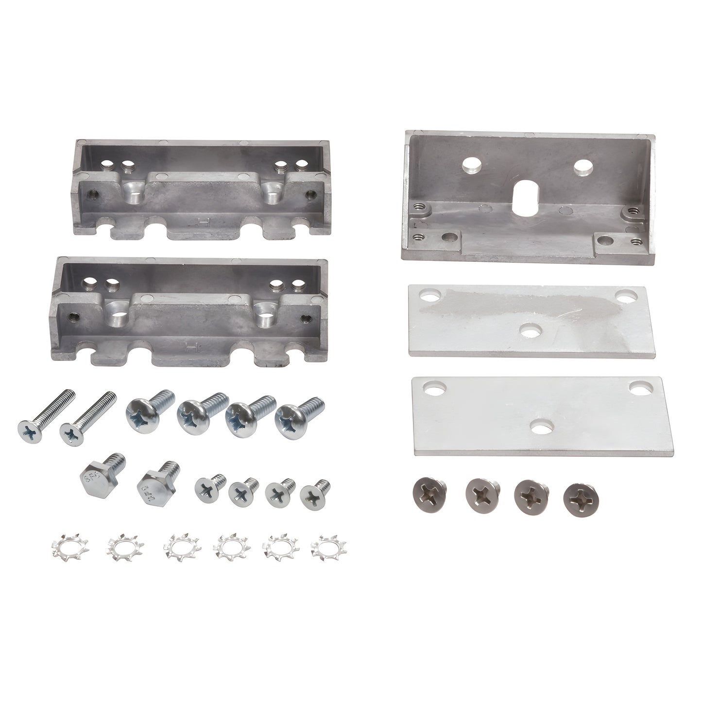OHC closer mounting clip kit (SKU 201178) with two F clips, angle clip, two shims and mounting hardware