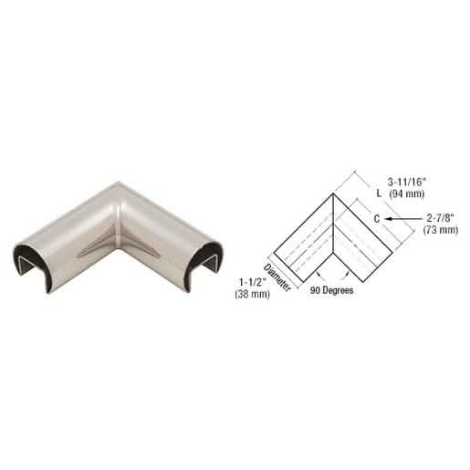 CRL 316 Polished Stainless Steel 90° Horizontal Cap Rail Corner, Sleek and Durable Design.