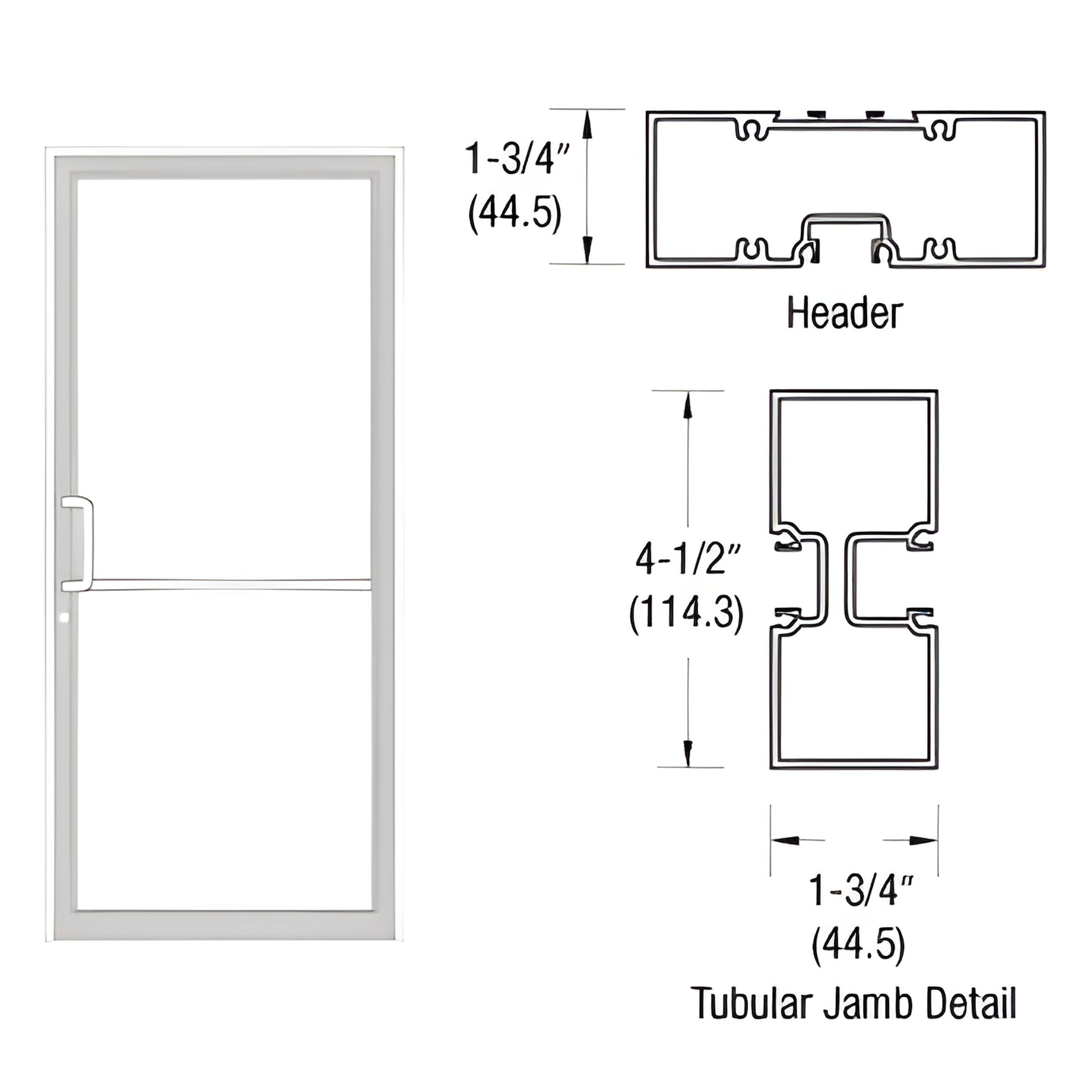 FR41852 white Kynar 36x84 gear-hinge door frame with aluminum threshold and tubular jamb diagram