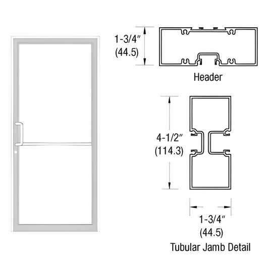 FR41852 white Kynar 36x84 gear-hinge door frame with aluminum threshold and tubular jamb diagram