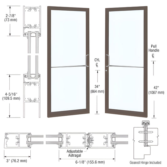 CRL narrow-stile entrance door, black bronze anodized frame with large glass panels, hardware separate - SKU 1D22822