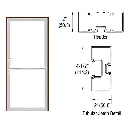 FR71522 black bronze anodized commercial butt-hinge door frame with threshold, handle and header/tubular-jamb details.