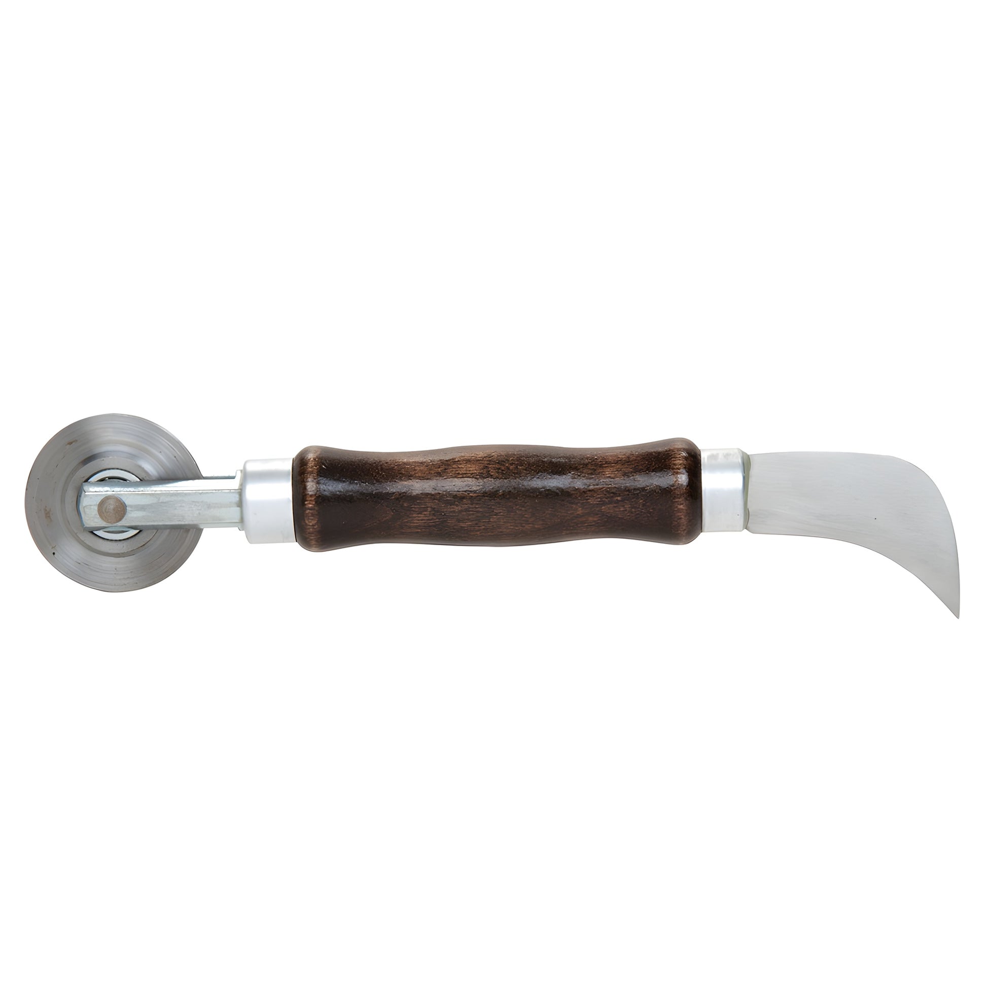 K796 combo spline roller and screen cutter with contoured hardwood handle, 2" concave steel wheel and hooked steel blade.