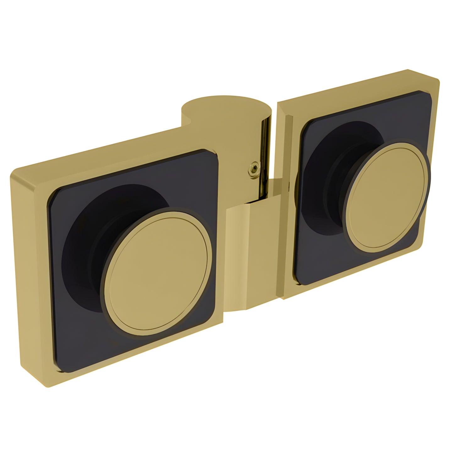 Lugano LUG180LSB satin brass concealed glass door hinge for 8-10mm tempered glass, square profile, self-centering.