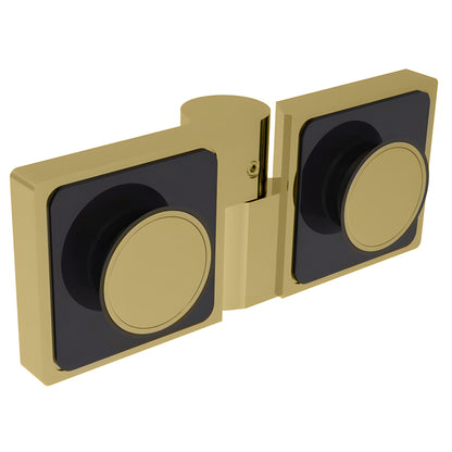 Lugano LUG180LSB satin brass concealed glass door hinge for 8-10mm tempered glass, square profile, self-centering.