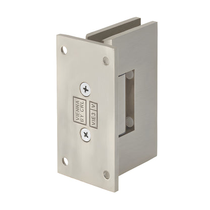 Brushed nickel Vienna solid brass shower door hinge for 3/8-1/2 in. glass, wall mount full back plate (SKU V1E037BN)