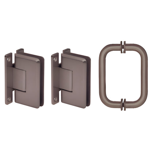 Oil rubbed bronze shower hinge and pull set (SKU C0LS30RB) - two wall-mount hinges and rectangular pull for 8-12mm glass