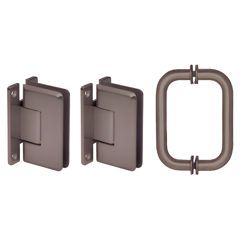 Oil rubbed bronze shower hinge and pull set (SKU C0LS30RB) - two wall-mount hinges and rectangular pull for 8-12mm glass