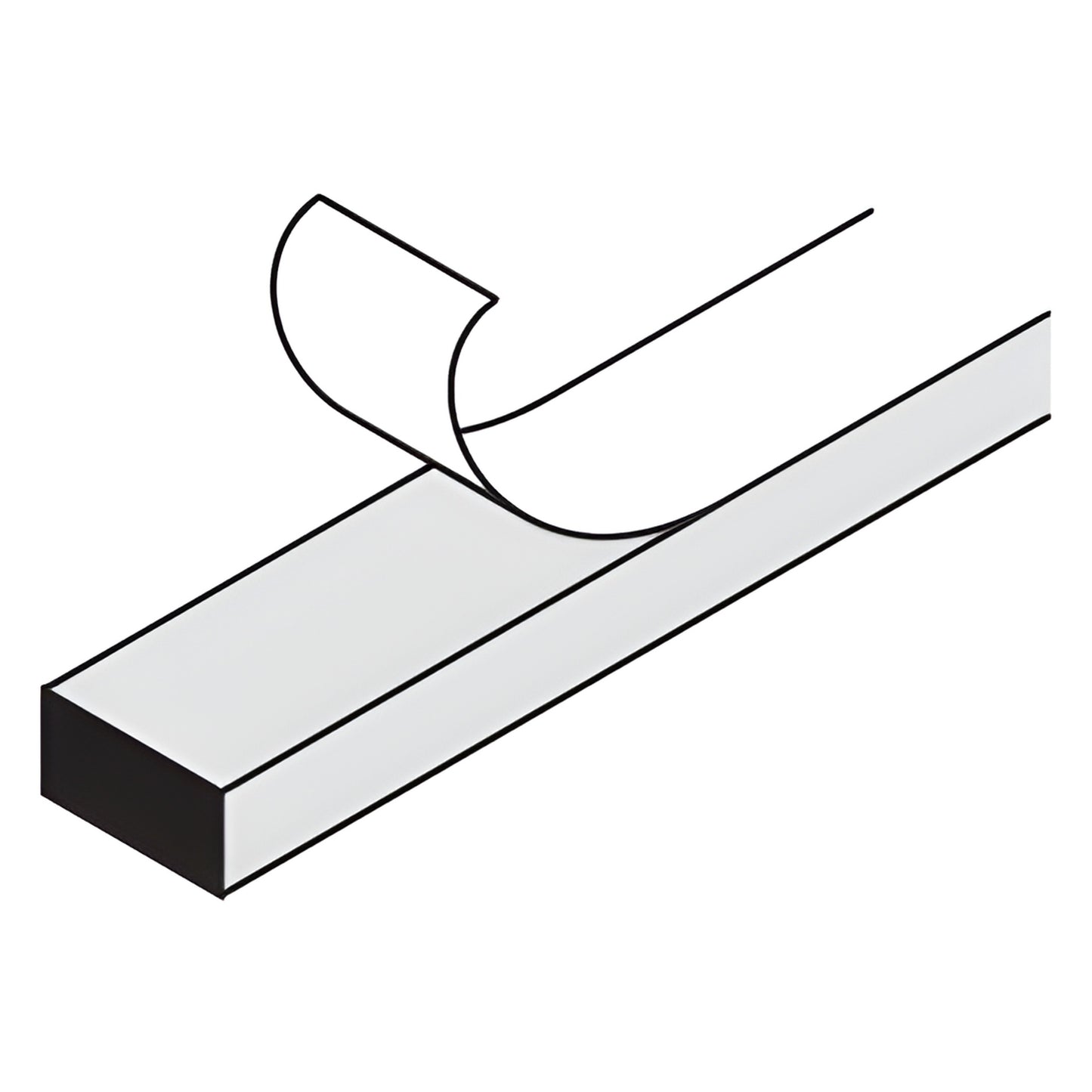 Norton Thermalbond black foam spacer tape (V220414) strip with backing peeled, 1/8" thick x 1/4" wide profile.