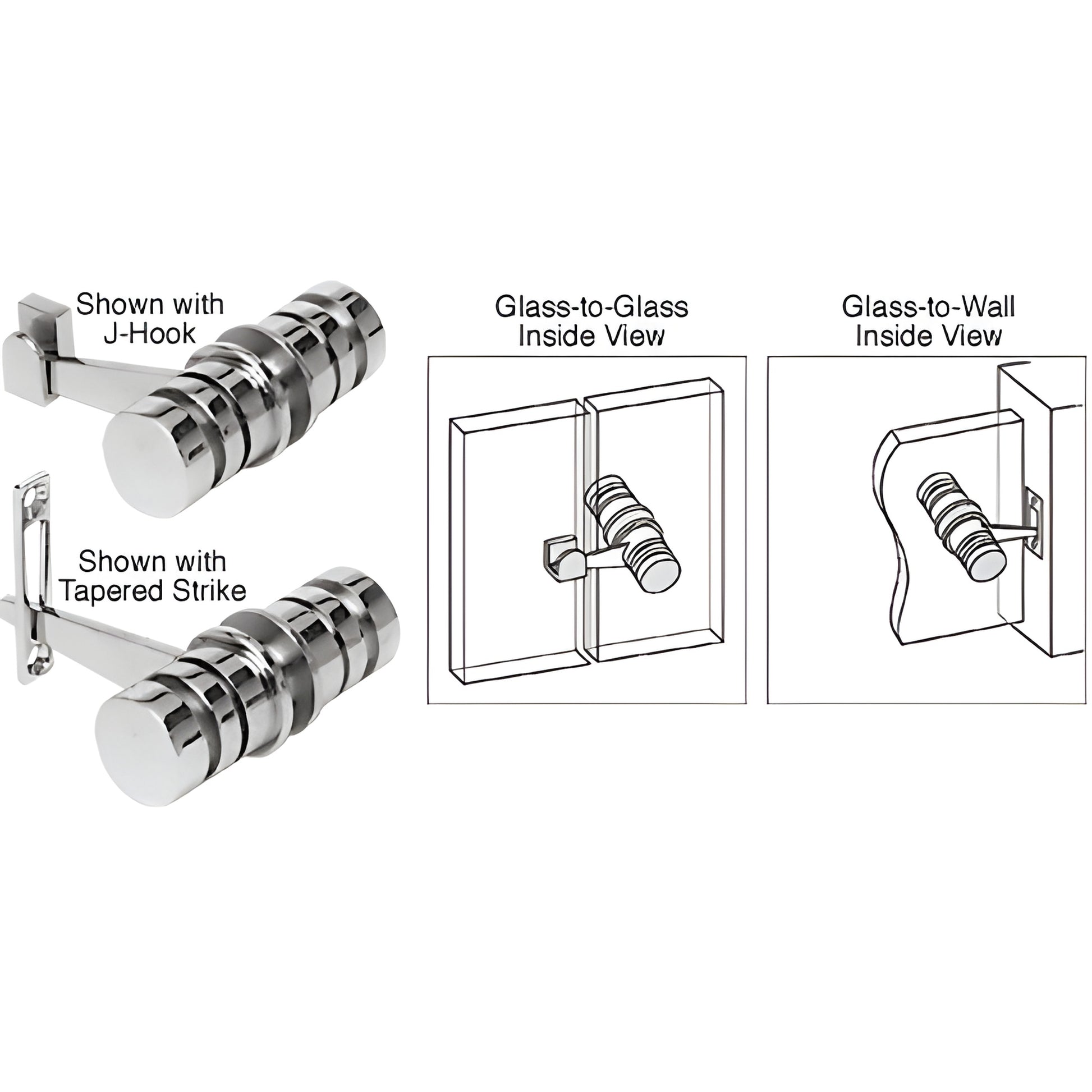 LAT001CH polished chrome solid brass 180 knob latch for frameless glass doors, J hook or tapered strike, fits 8-12mm glass.