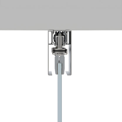 CRL70CS2 ceiling-mounted satin anodized top-hung bi-parting pocket slider for tempered glass panels.