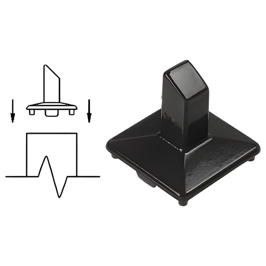 Matte black aluminum intermediate post fitting for 100 Series top rail (180 ) - SKU 1PFBL